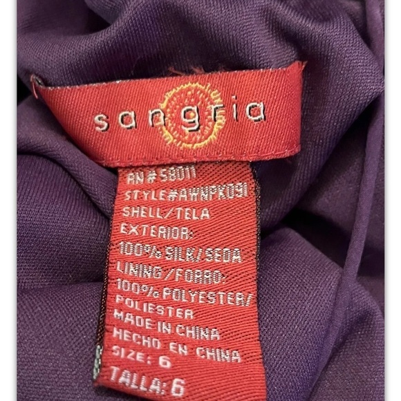 Signature by Sangria 100% Silk Sz6 Dress Burgundy Pull On Sheer Lined Silhouette - Picture 9 of 10